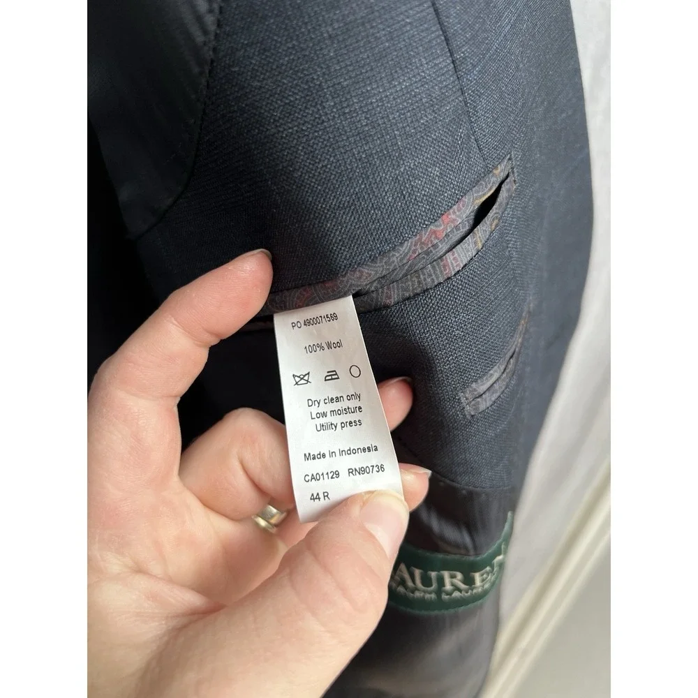 Lauren Ralph Lauren Mens Black Blazer Jacket 44R and Pants  36x34 100% Wool